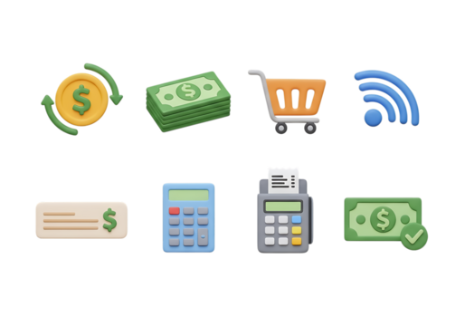 3d icon of set of 3d icons for finance and online payment, including wifi symbol, isolated on transparent background - Powered by Adobe