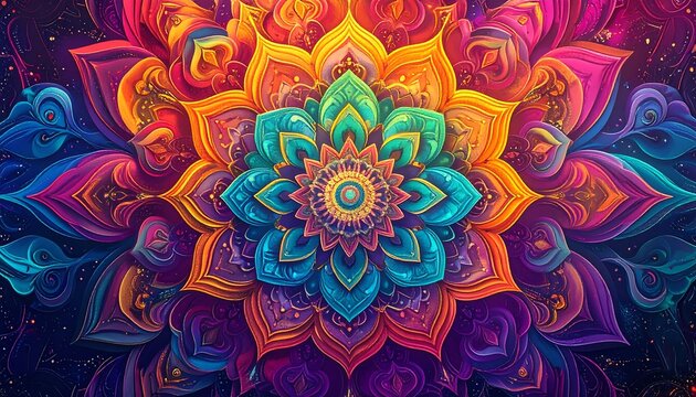 Vibrant, layered mandala design - Powered by Adobe
