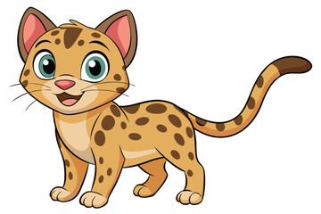 Cartoon Cute Cat Walking with Spotted Fur & Smiling on a White Background