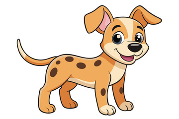 Cartoon Cute Spotty Puppy Smiling Friendly Dog on White