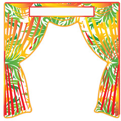 Colorful tropical curtain frame with abstract leaf pattern illustration design

