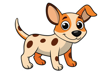 Cartoon Dog with Brown Spots, Orange Patches, Cute Smile, Isolated on White Background