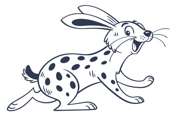 Cartoon Dotted Rabbit Running, Outline, White Background, Cute Hare