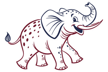 Cartoon Elephant Walking with Outline on White Background Animal