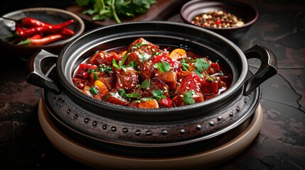 A Delicious Bowl of Chinese Hot Pot in a Minimalist Setting Perfect for Food Lovers