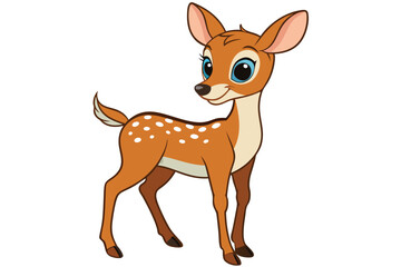Cartoon Fawn Illustration, Cute Deer with White Spots on White Background
