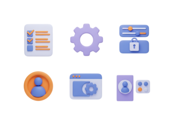 3d icon of settings and user management icons isolated on transparent background