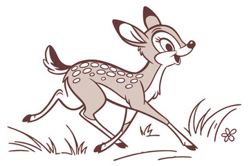 Cartoon Fawn Running, Woodland Animal on White Background