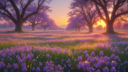 Naklejka premium lavender field at sunset