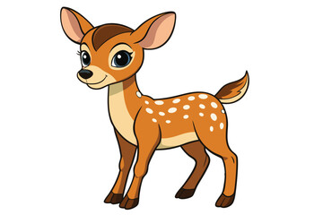 Cartoon Fawn with White Spots Standing on White Background