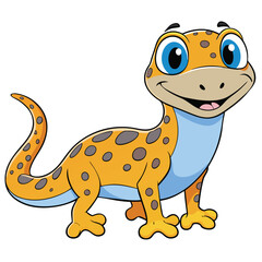 Cartoon Gecko Cute Yellow Reptile with Blue Eyes on White Background