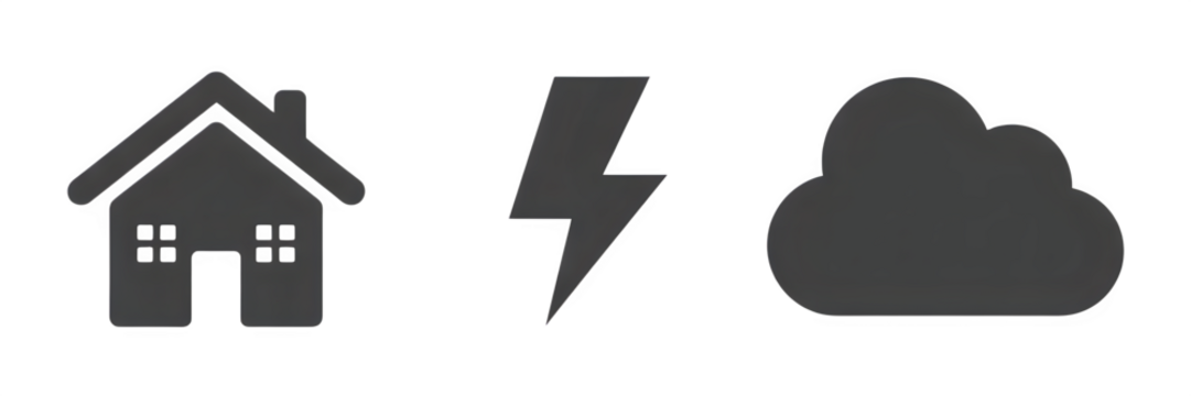 Home under threat from storm damage with lightning and clouds representing weather hazards and the need for insurance and safety measures