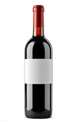 A bottle of red wine featuring a silver label positioned on a white background