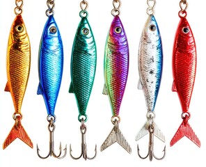 Colorful fishing lures hanging