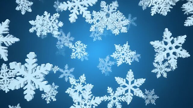 Falling White Snowflakes Against Dark Blue Gradient Background Winter Holiday Season