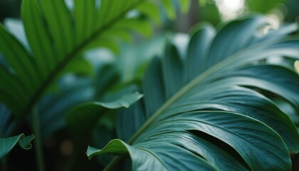 Obraz premium Lush green leaves in a tranquil garden during daytime