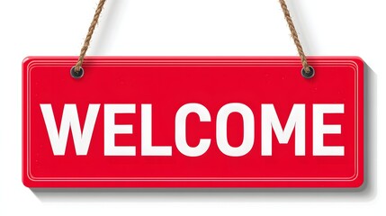 Welcome sign hanging on white background.