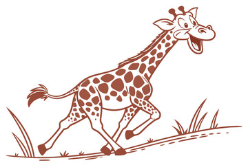 Cartoon Giraffe Running With Brown Spots On White Background