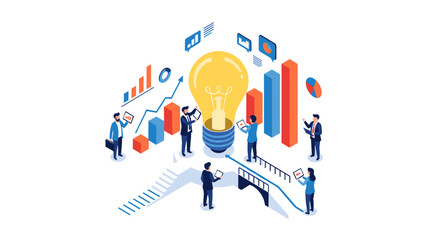 Team collaborating on a bright idea driving business growth and strategic planning with data analysis and innovative solutions for success