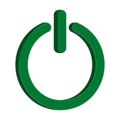 Green power button representing environment friendly energy. 3d symbol of power sign. Transparent...