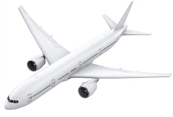 Obraz premium An upward angled view of a sleek, all-white passenger airplane, featuring two engine pods and angled wings against a clean, bright, neutral background