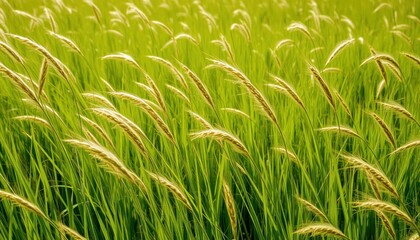 Lush green wheat field with golden stalks swaying in the breeze