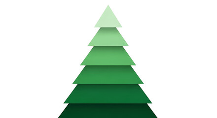 Illustration of stylized christmas tree made of layered green triangles isolated on white background, creating a simple and modern holiday graphic for festive designs and decorations