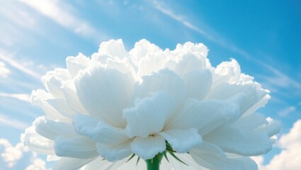 Majestic White Peony Bloom Against Blue Sky