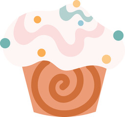Cute clipart cupcake, isolated cartoon birthday object. Sweet food vector illustration