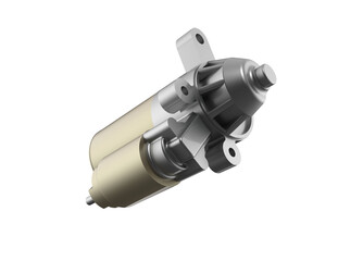 Precision-Engineered 3D Car Starter Motor. Vital Automotive Engine Part and Electrical System Component for Vehicle Ignition and Maintenance. Isolated on Transparent HD Background for Commercial Use.