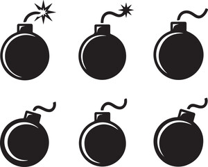 Bomb Vector Set Illustration for Danger and Destruction with Fuse and Spark