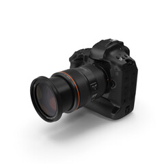 DSLR camera with zoom functionality 3D render isolated on black