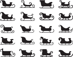 Obraz premium Sleigh Silhouette Collection Vector Illustration for Winter Holiday Transportation Graphics