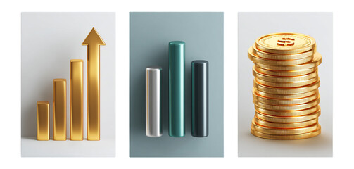 Growth Indicators in Finance with Gold Bars and Stack of Coins
