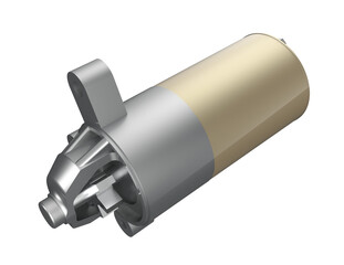 Precision-Engineered 3D Car Starter Motor. Vital Automotive Engine Part and Electrical System Component for Vehicle Ignition and Maintenance. Isolated on Transparent HD Background for Commercial Use.