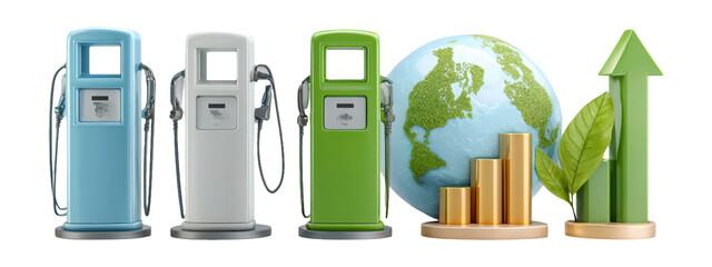 Gas pumps, Earth globe, green energy, economic growth concept image