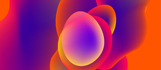 Abstract fluid shapes blend, creating vibrant color gradients. Smooth transitions suggest movement, depth, modern design.