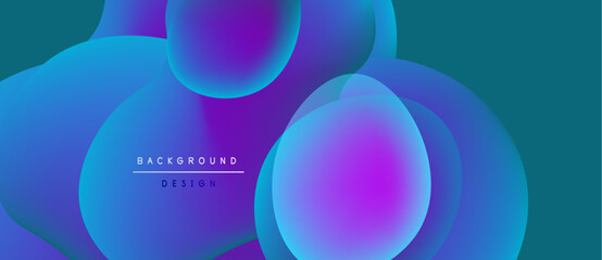 Abstract fluid shapes overlap, creating vibrant purple, blue gradients. Background design features text centered within composition.