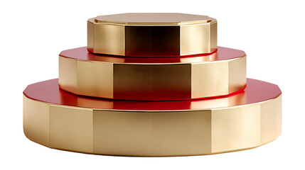 Elegant Gold and Red Pedestal Display Stands for Showcase Events