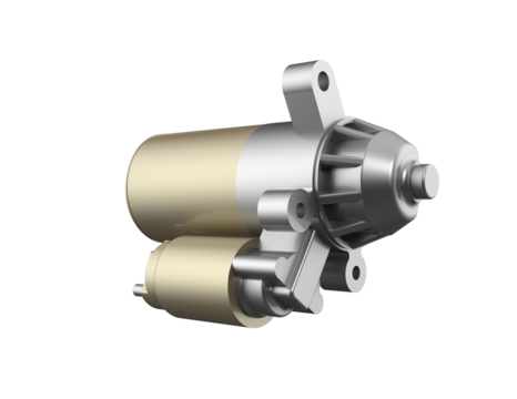 Precision 3D Model of Bendix Drive Starter Motor - High Quality Automotive Electrical Component Representation for Internal Combustion Engine Ignition and Power Transmission, Isolated Studio Shot.