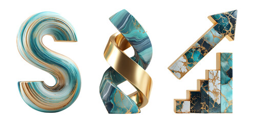Stylish 3D Letter S with Waves and Trendy Gold Elements