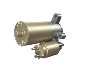 Precision-Engineered 3D Car Starter Motor. Vital Automotive Engine Part and Electrical System Component for Vehicle Ignition and Maintenance. Isolated on Transparent HD Background for Commercial Use.