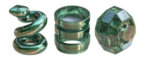 Colorful Green Decorative Objects in Unique Geometric Shapes