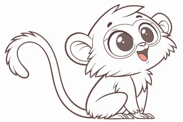 Cartoon Marmoset Monkey Smiling Sitting Isolated White Background