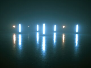 Abstract scene with glowing, vertical light bars