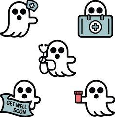 Cute ghost nurse holding medical bag stethoscope and pills vector