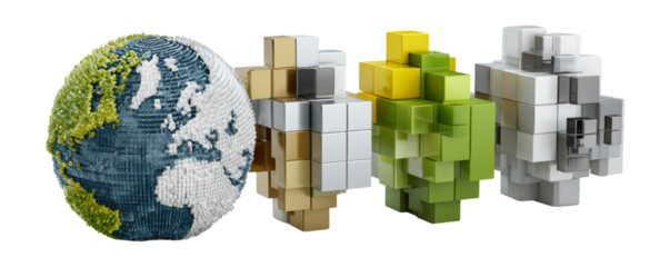 Colorful 3D Cubes Representing Earth and Nature in Creative Design