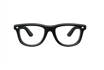 Illustration of black-framed eyeglasses with clear lenses against a solid white background, centrally positioned and presented in a clean, simplified style