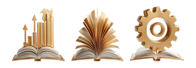 Golden Growth Symbols with Open Book Design for Education Concepts