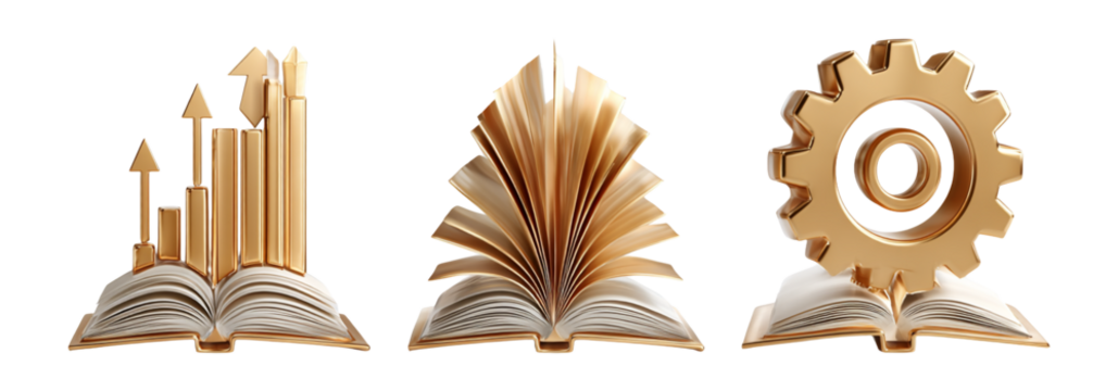 Golden Growth Symbols with Open Book Design for Education Concepts